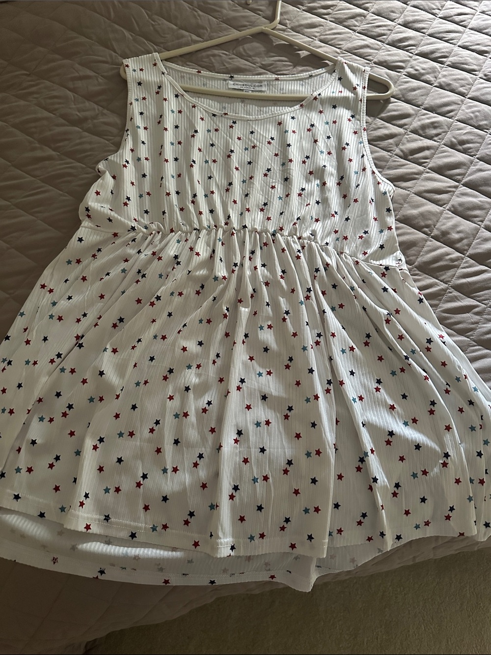 NWOT Women White Star Print Sleeveless Babydoll Top
